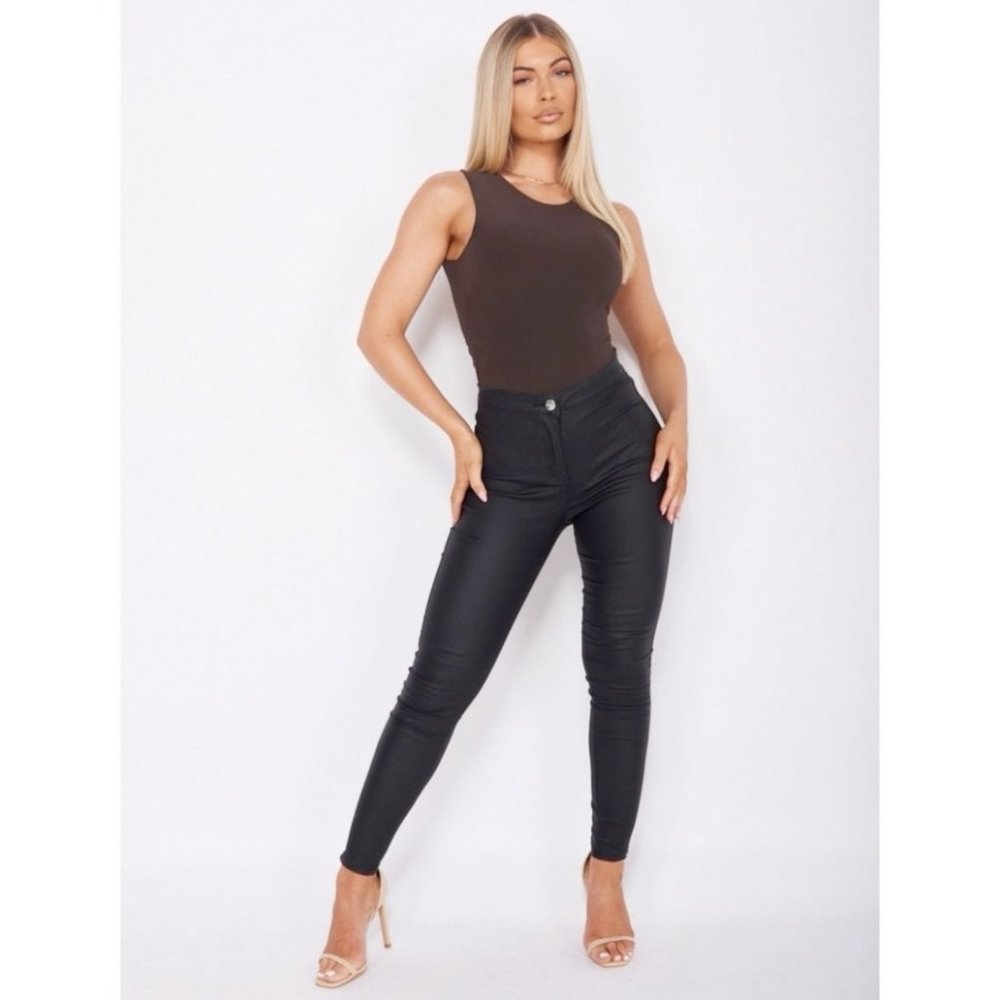 Brown Sleeveless Bodycon Bodysuit Top Leotard - Picture 3 of 10